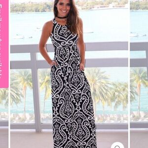 NWT Beeson River Black And White Racerback Maxi Dress Pockets Vacation Sz Small